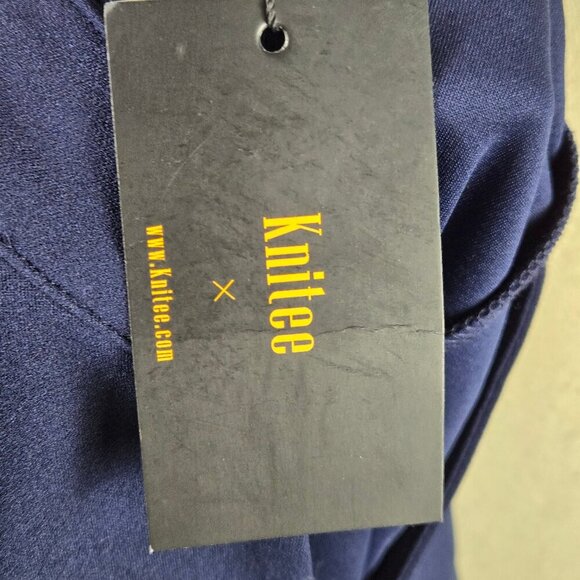 Knitee Size Small Navy Blue Sheath Dress Ruffles at Shoulders Split V Neck NWT - Picture 12 of 16